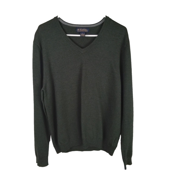 Brooks Brothers Men's Extra Fine Italian Merino Wool V-Neck Sweater Large Green - Picture 1 of 10